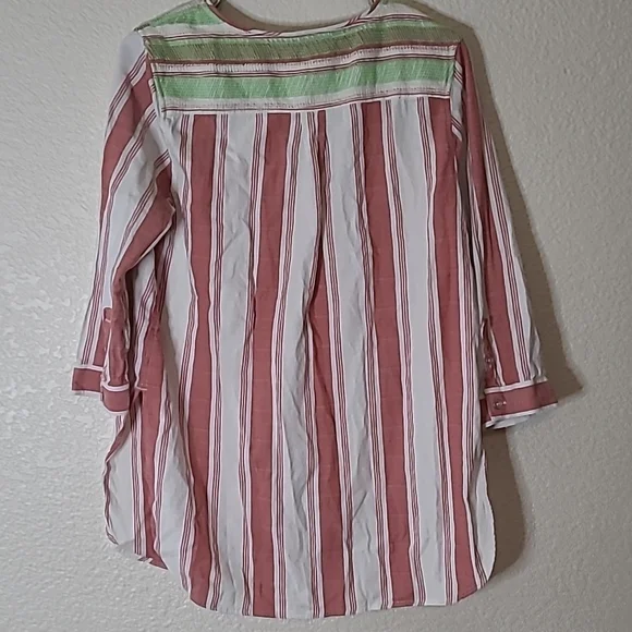 WOOLRICH Dark Pink White Striped Green Embroidered Top organic cotton Medium - Picture 8 of 8